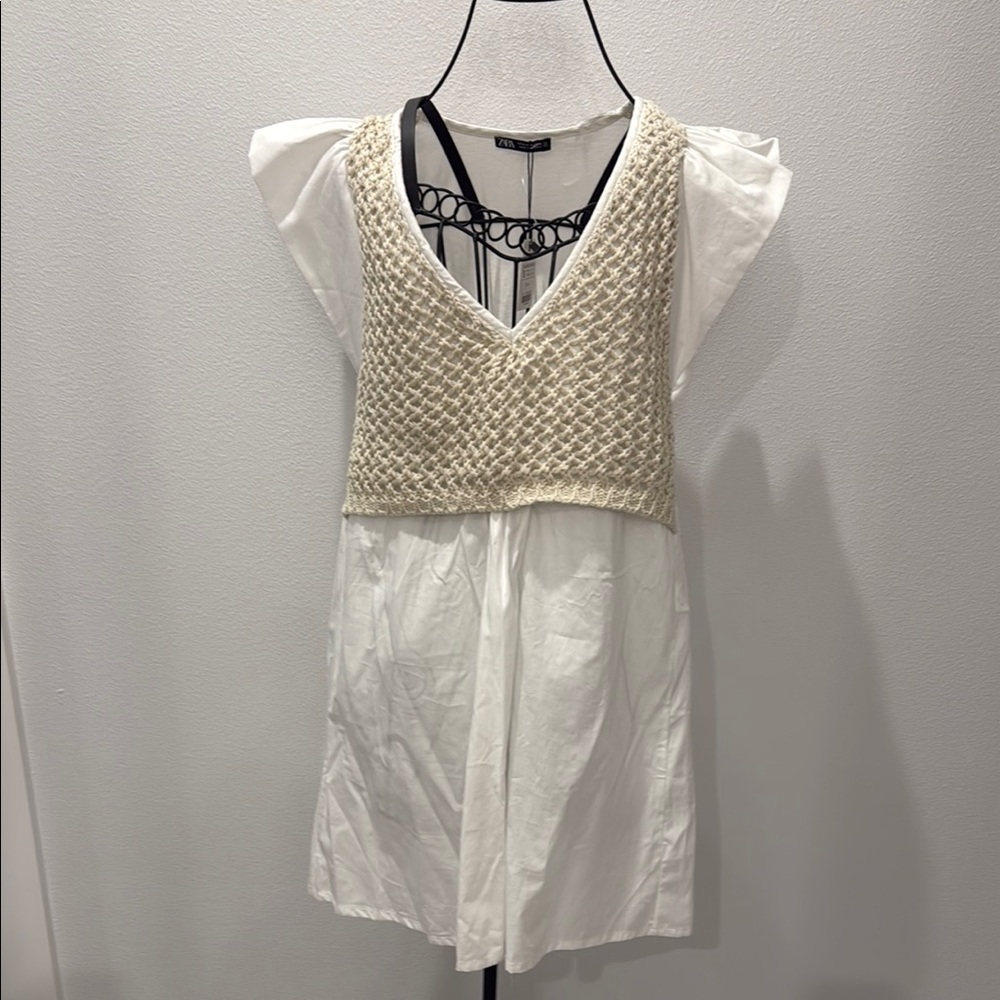 ZARA Chic White and Cream Women's Dress